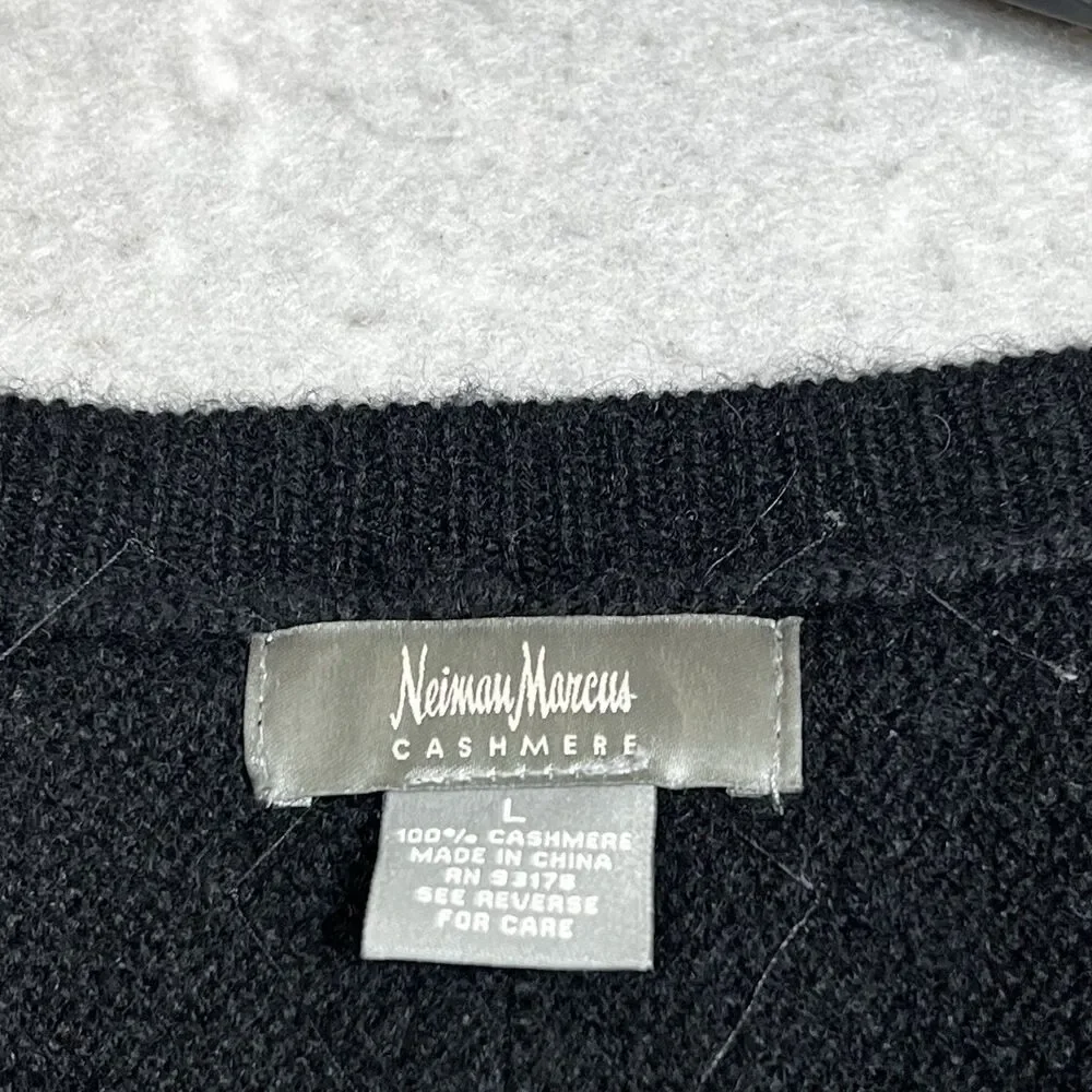 Neiman Marcus Sweater Womens Large Black 100% Cashmere Crew Neck Glitter